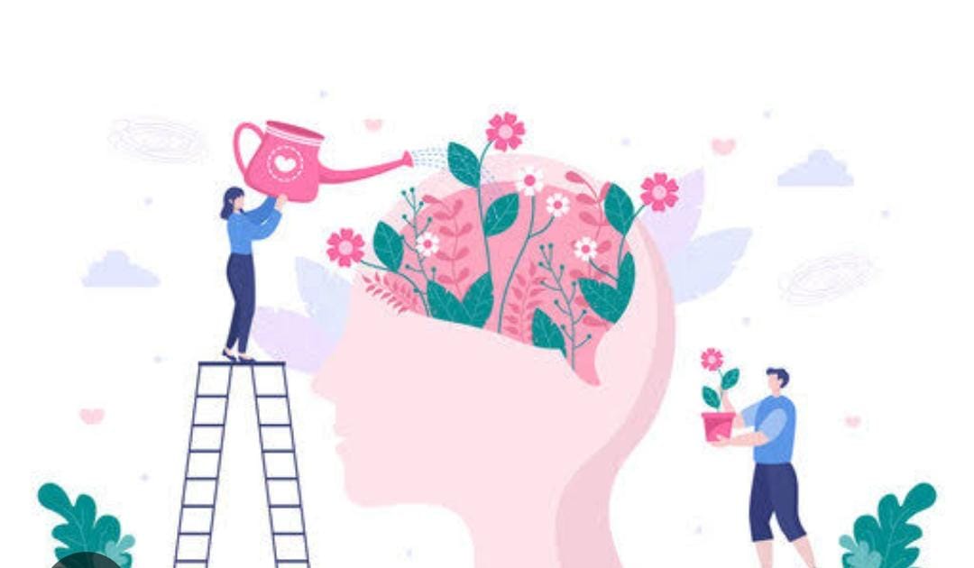 An illustration of people nurturing a flourishing mind